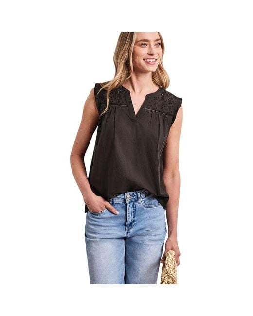 Street One Black Brown Cotton Blouse