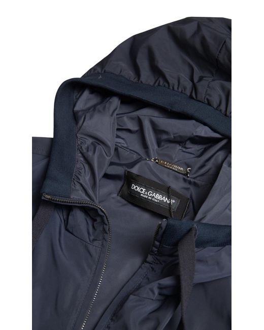 Dolce & Gabbana Blue Hooded Logo Full Zip Sweater for men