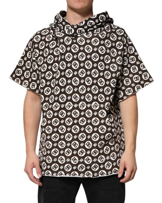 Dolce & Gabbana Black Logo Print Short Sleeve Hoodie for men