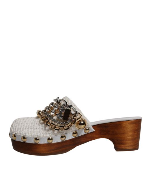 Dolce & Gabbana Brown Woven Platform Clogs With Chain Detail