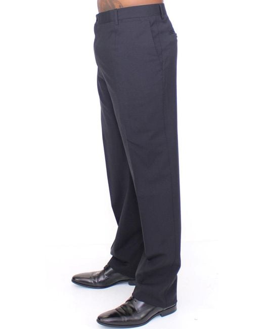 Dolce & Gabbana Blue Wool Stretch Pleated Pants for men
