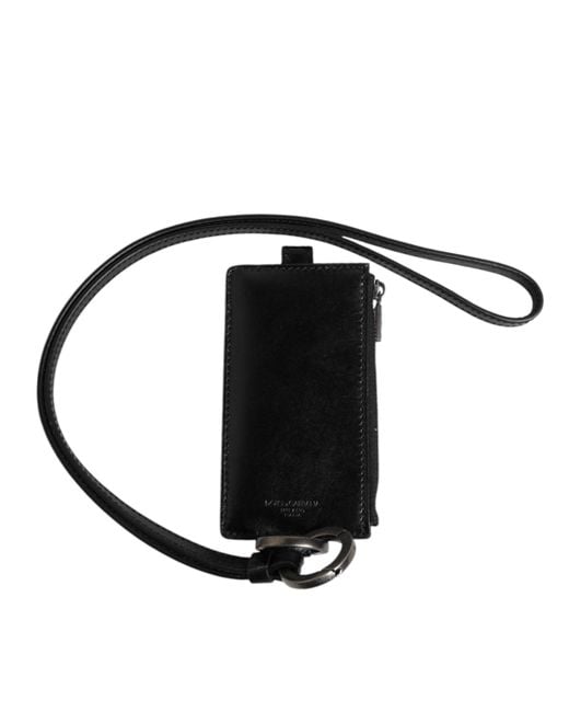 Dolce & Gabbana Black Leather Logo Embossed Lanyard Card Holder Wallet for men