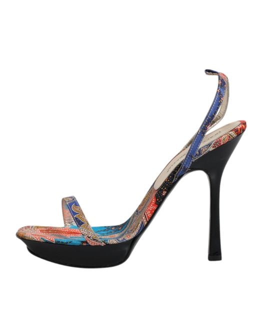 Dolce & Gabbana Blue Multicolor Floral High Heels Sandals Shoes