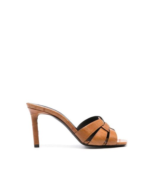 Saint Laurent Brown Calfskin Stiletto Heel Sandals