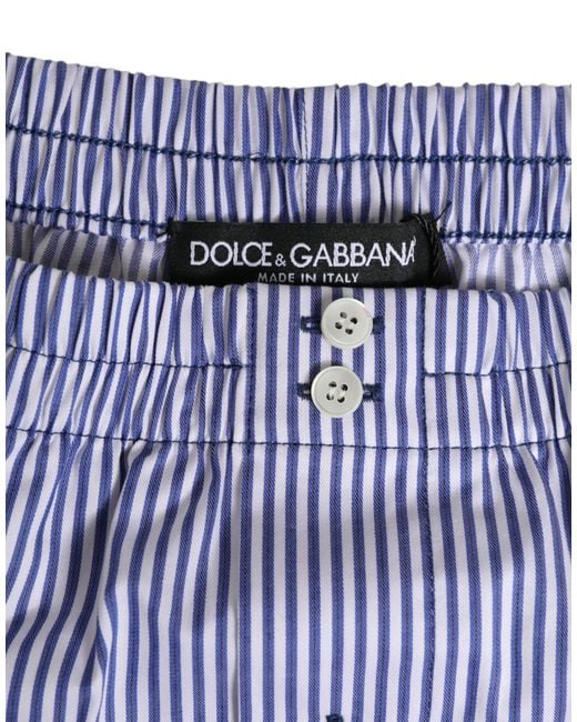 Dolce & Gabbana Purple Blue White Cotton Striped Button Fly Shorts Swimwear for men