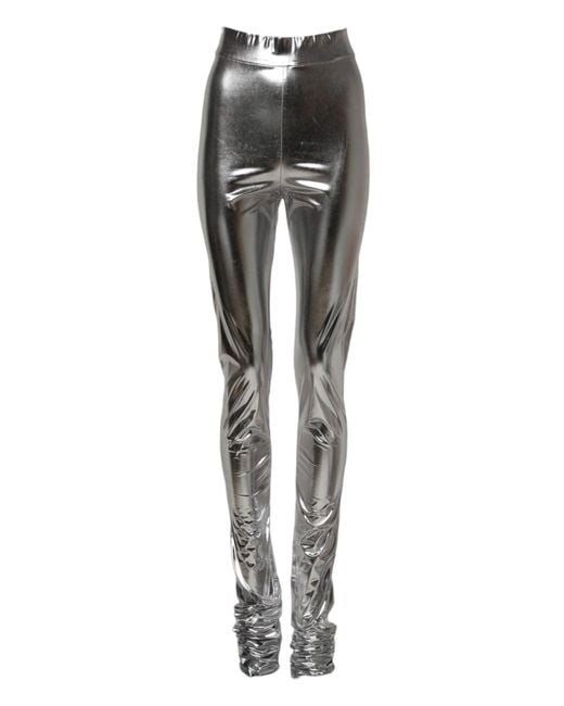 Dolce & Gabbana Gray Metallic Silver Polyester Slim Fit Leggings Pants