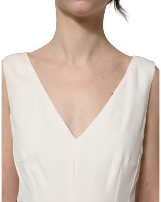Dolce & Gabbana Natural White Leopard Sleeveless Sheath Midi Dress