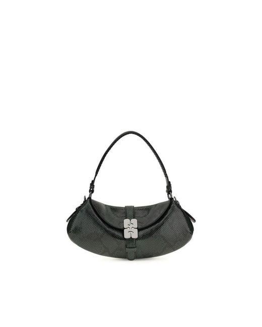 Ganni Black Blue Recycled Leather Shoulder Bag