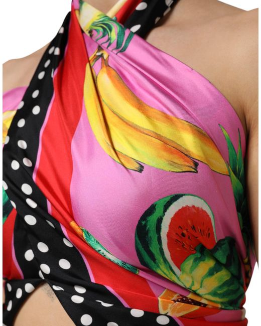 Dolce & Gabbana Black Multicolor Halter Party Evening Cropped Top for men