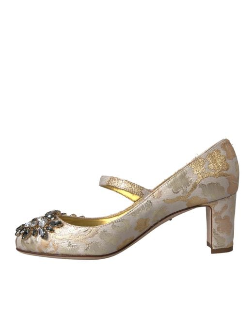 Dolce & Gabbana Metallic Jacquard Crystal Mary Janes Pumps Shoes