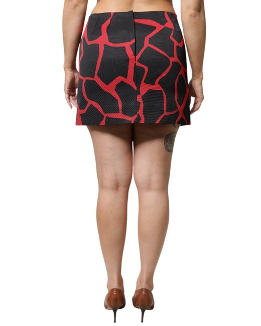 Dolce & Gabbana Red Abstract Mid Waist A-Line Mini Skirt