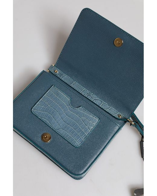 Dolce & Gabbana Blue Green Exotic Leather Dg Plaque Crossbody Mini Bag for men