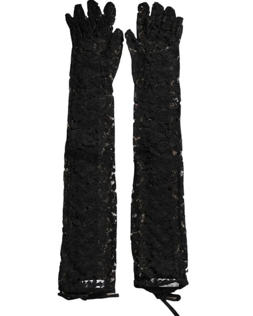 Dolce & Gabbana Black Taormina Lace Elbow Length Gloves