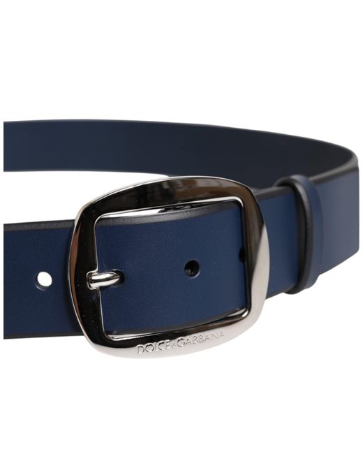 Dolce & Gabbana Blue Calf Leather Classic Metal Buckle Belt for men