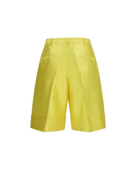 Sara Roka Yellow Bicolor Silk Bermuda Shorts