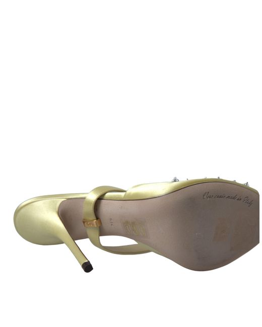 Dolce & Gabbana Metallic Yellow Satin Crystal Mary Janes Sandals