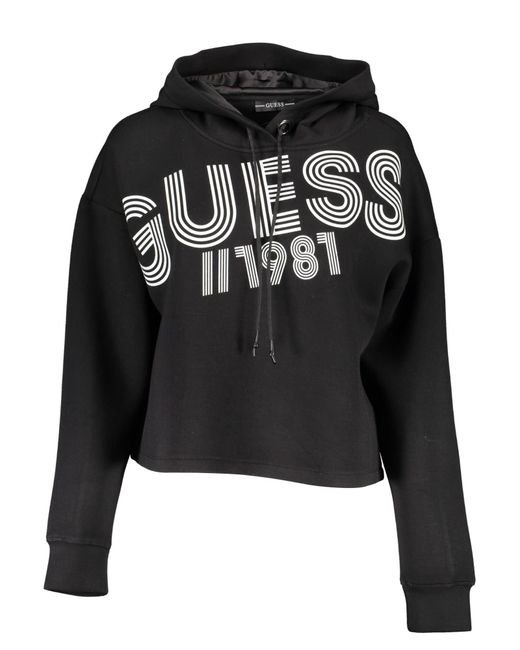 Guess Black Chic Hooded Sweatshirt With Logo Print