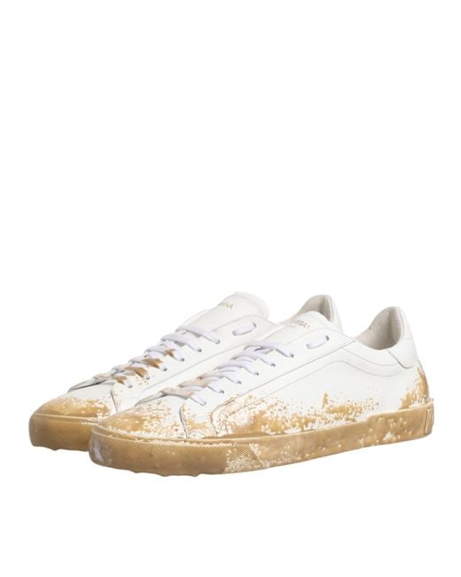Dolce & Gabbana White Leather Paint Effect Low Top Sneakers Shoes for men