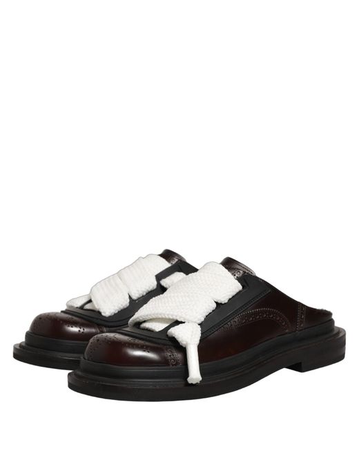 Dolce & Gabbana Black Brown Leather Slip On Flat Sandals Men Shoes for men
