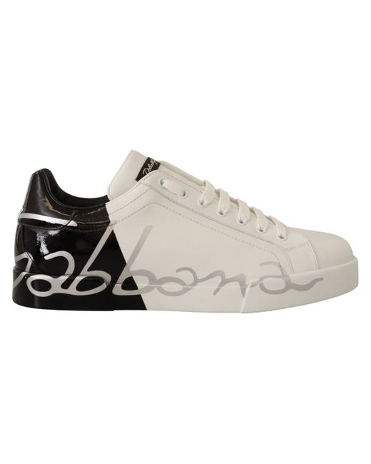 Dolce & Gabbana Multicolor White Black Leather Logo Print Sneakers Shoes for men