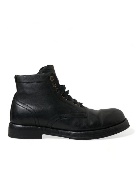 Dolce & Gabbana Black Leather Perugino Ankle Boots Shoes for men