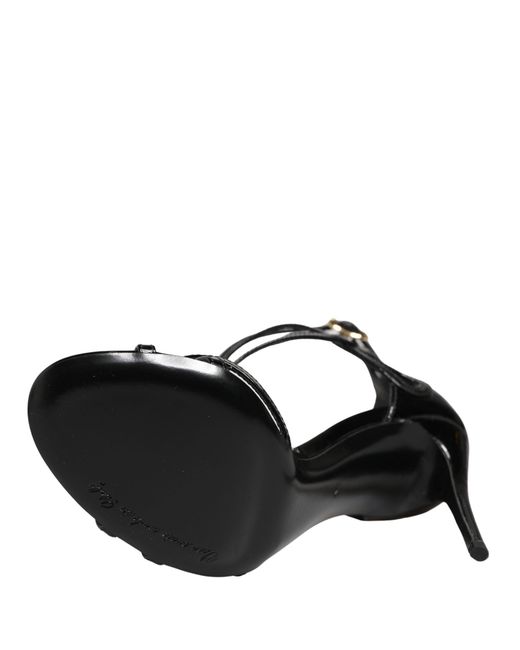 Dolce & Gabbana Black Leather Stiletto Heel Sandals Shoes