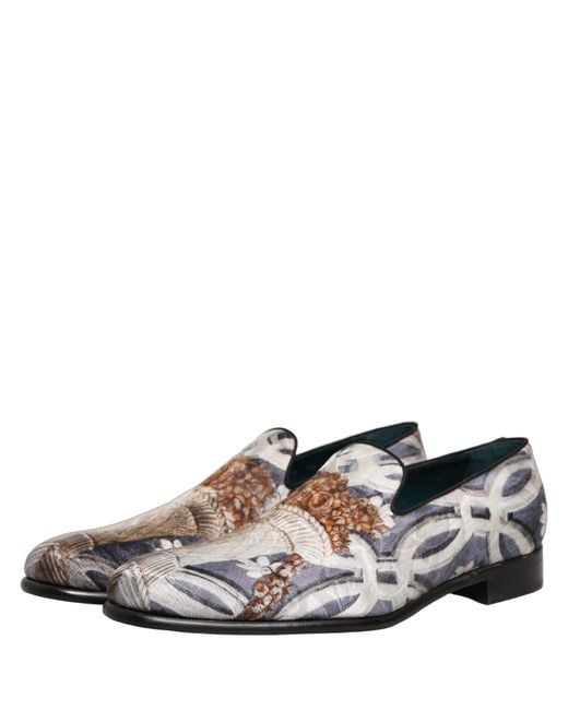 Dolce & Gabbana White Multicolor Floral Tapestry Embroidery Loafer Shoes for men