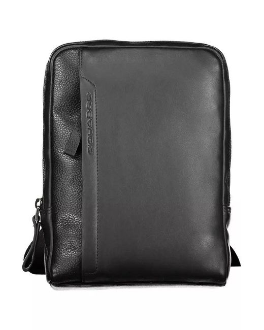 Piquadro Sleek Black Leather Shoulder Bag With Contrasting Details for men