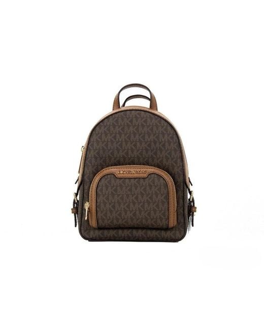 Michael Kors Jaycee Mini Xs Brown Signature Pvc Zip Pocket Shoulder Backpack Bag