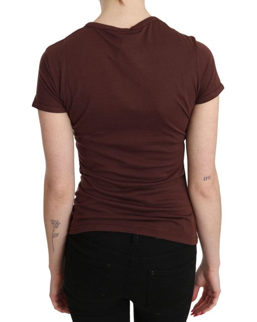 Exte Red Hearts Printed Round Neck T-shirt Top Brown Tsh3419