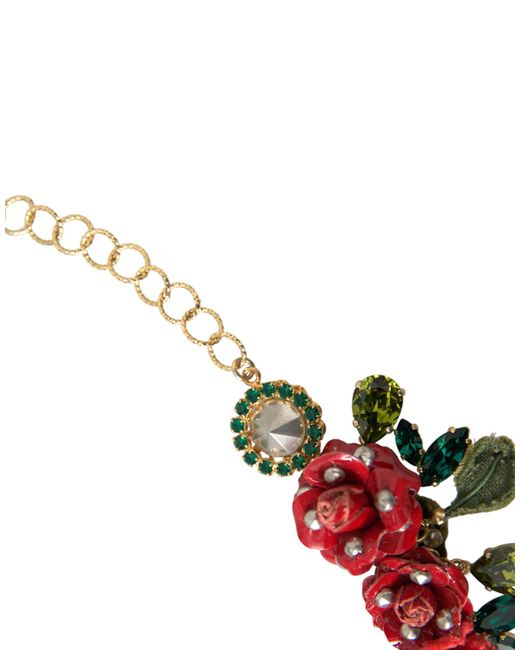 Dolce & Gabbana White Brass Link Chain Rose Petal Crystal Pendant Necklace
