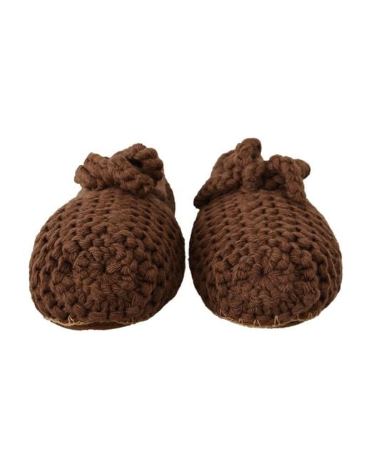 Dolce & Gabbana Brown Elegant Wool Knit Ballerina Flats