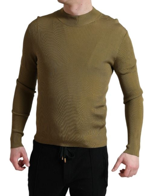 Dolce & Gabbana Green Viscose Crewneck Pullover Sweater for men