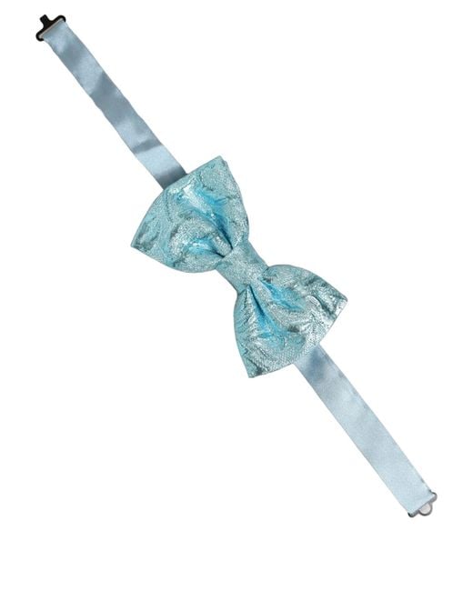 Dolce & Gabbana Light Blue Floral Brocade Adjustable Neck Papillon Bow Tie for men