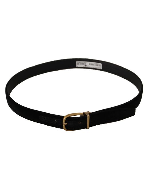 Dolce & Gabbana Black Velvet Leather Tone Metal Buckle Belt for men