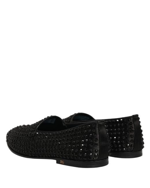 Dolce & Gabbana Black Rhinestone Embellished Loafers Shoes for men