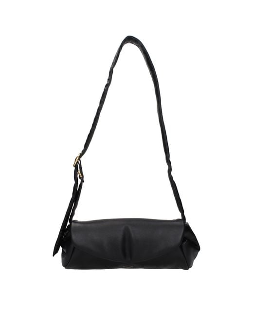 Jil Sander Black Cannolo Shoulder Bag Leather