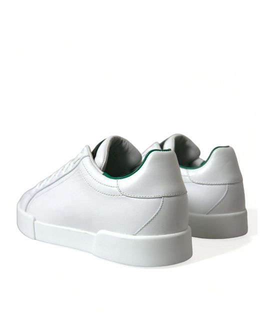 Dolce & Gabbana White Green Leather Portofino Sneakers Shoes for men