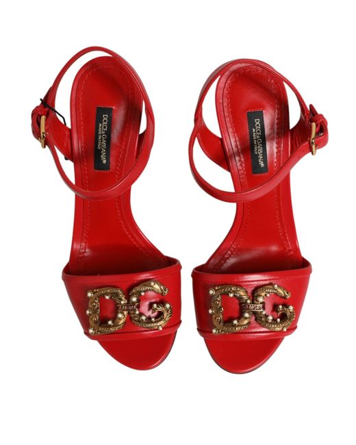 Dolce & Gabbana Red Leather Dg Amore Heels Sandals Shoes