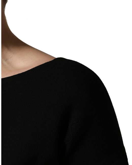 Dolce & Gabbana Black Wool Crepe Long Sleeves Midi Dress