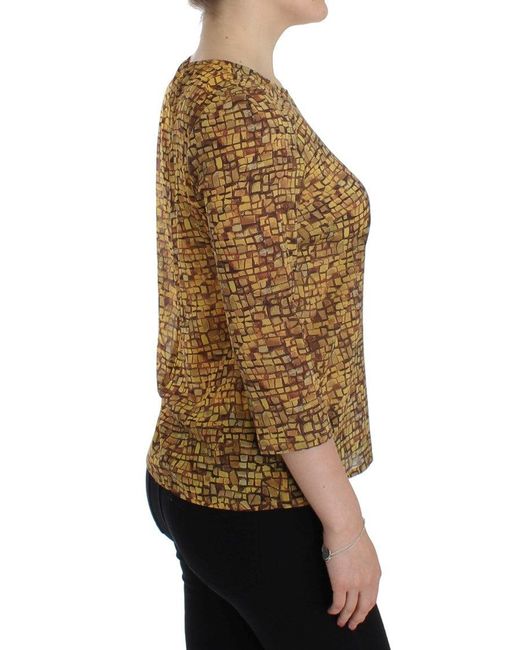 Dolce & Gabbana Brown Sicilian Mosaic Print Silk Blouse