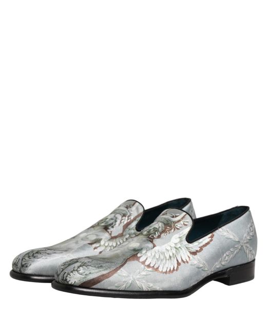 Dolce & Gabbana Gray Baroque Angel Velvet Men Loafers Shoes for men