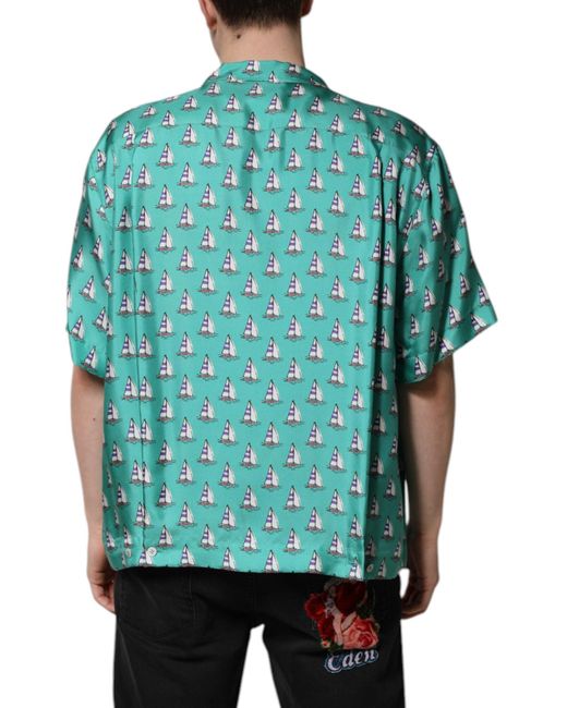 Dolce & Gabbana Green Printed Short Sleeves Casual Shirt for men