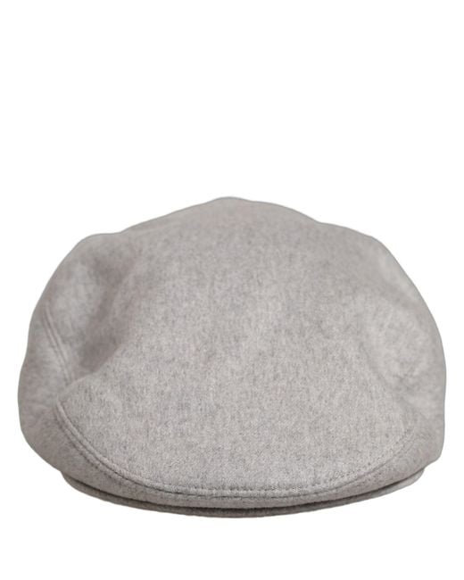 Dolce & Gabbana Black Men Light Grey Cashmere Newsboy Cabbie Cap Hat for men