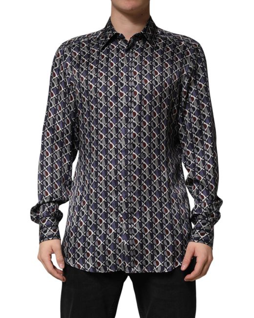 Dolce & Gabbana Black Patterned Collared Dress Shirt Silk for men