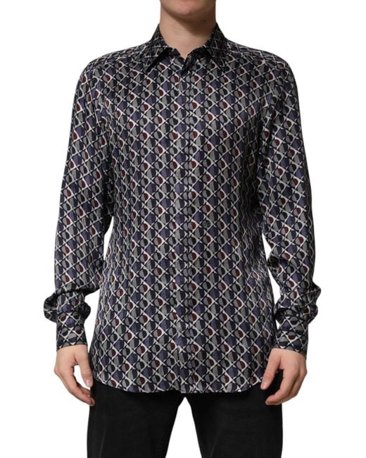Dolce & Gabbana Black Multicolor Patterned Collared Gold Men Dress Shirt -  hulwithkids.com