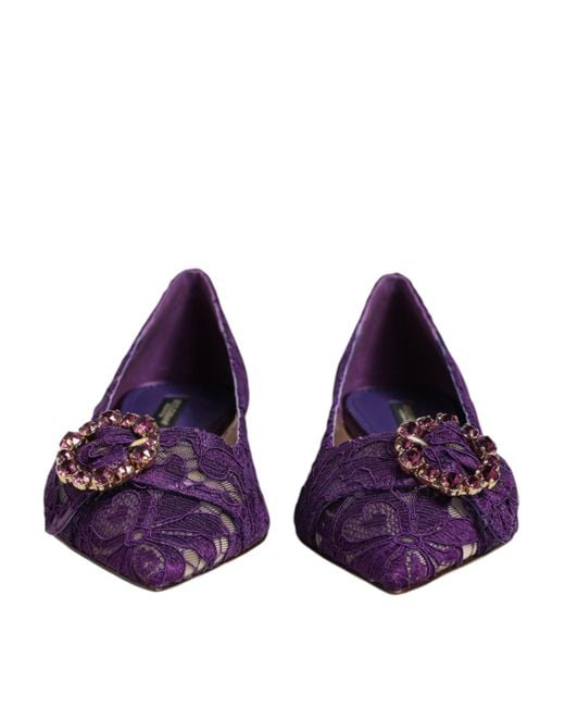 Dolce & Gabbana Purple Taormina Lace Crystal Loafers Shoes