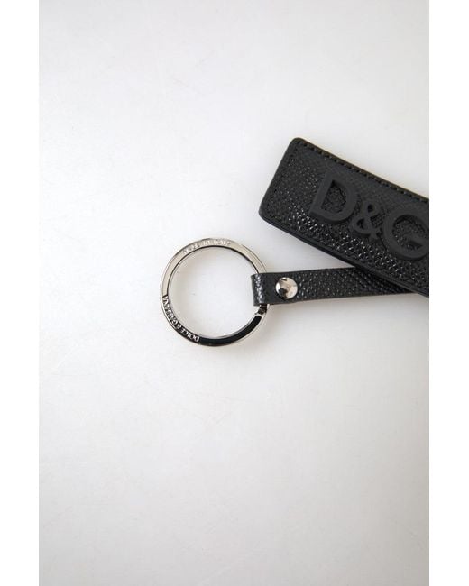 Dolce & Gabbana Black Dg Logo Leather Metal Keychain for men