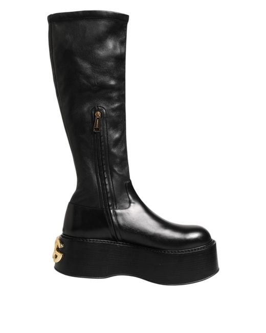 Dolce & Gabbana Black Platform Leather Kneehigh Boots for men