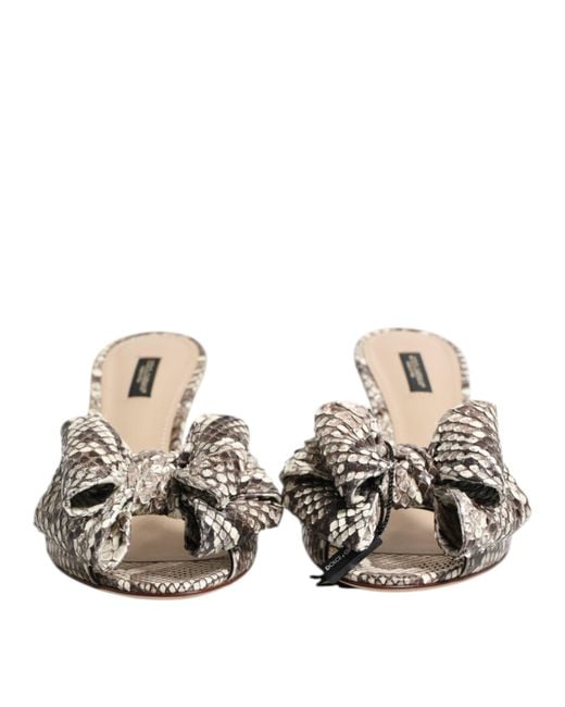 Dolce & Gabbana Metallic Multicolor Keira Bow Leather Peep Toe Mules Shoes